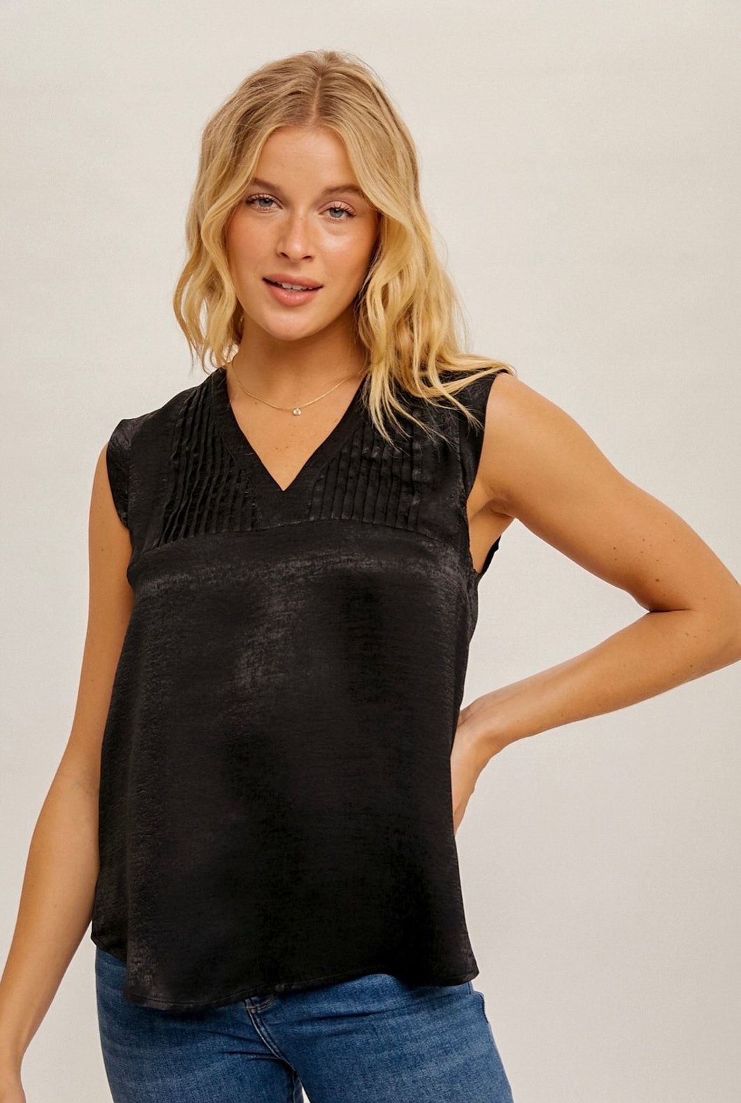 Pleated Black Blouse Top