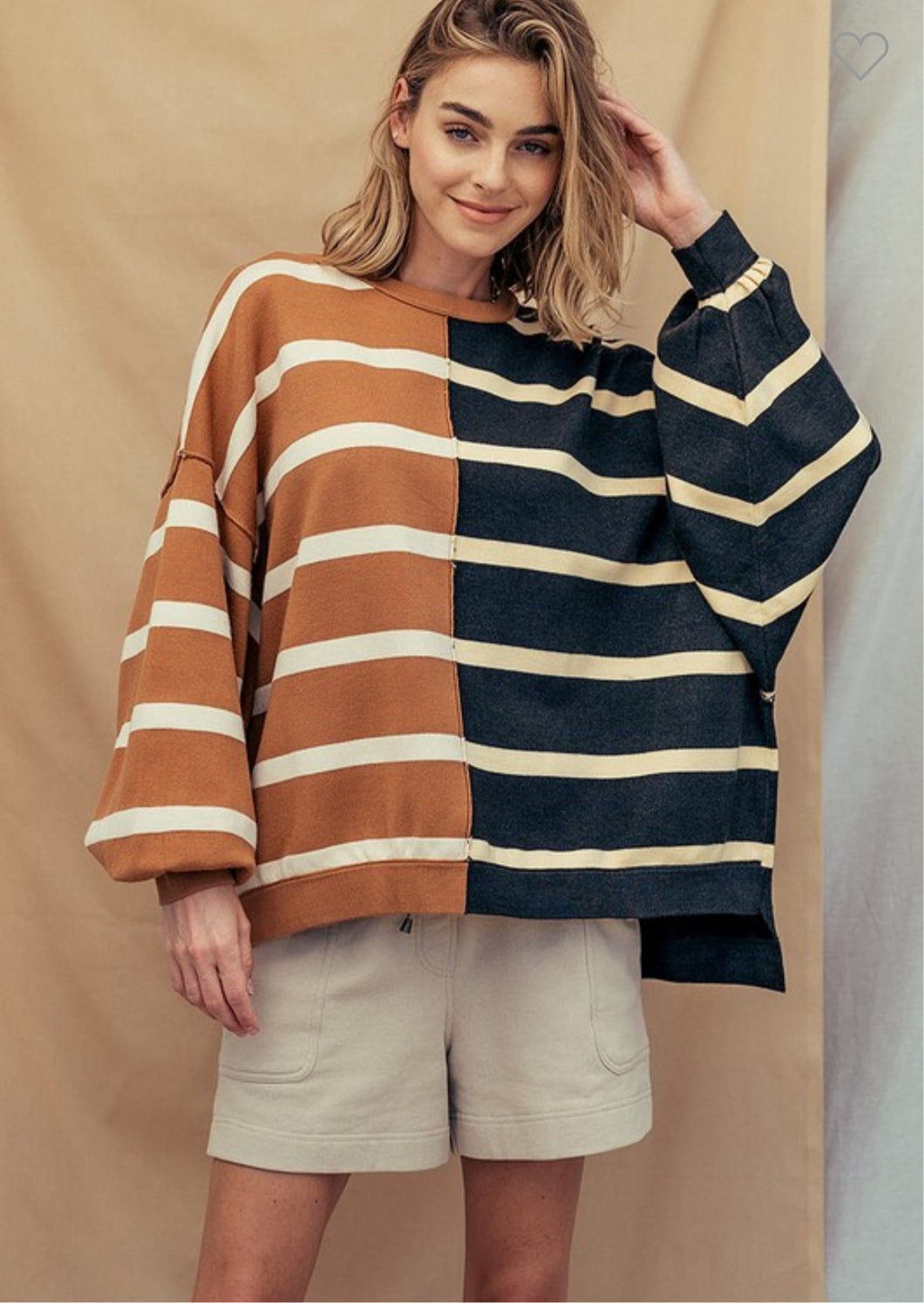 Two Tone Striped Oversized Pullover