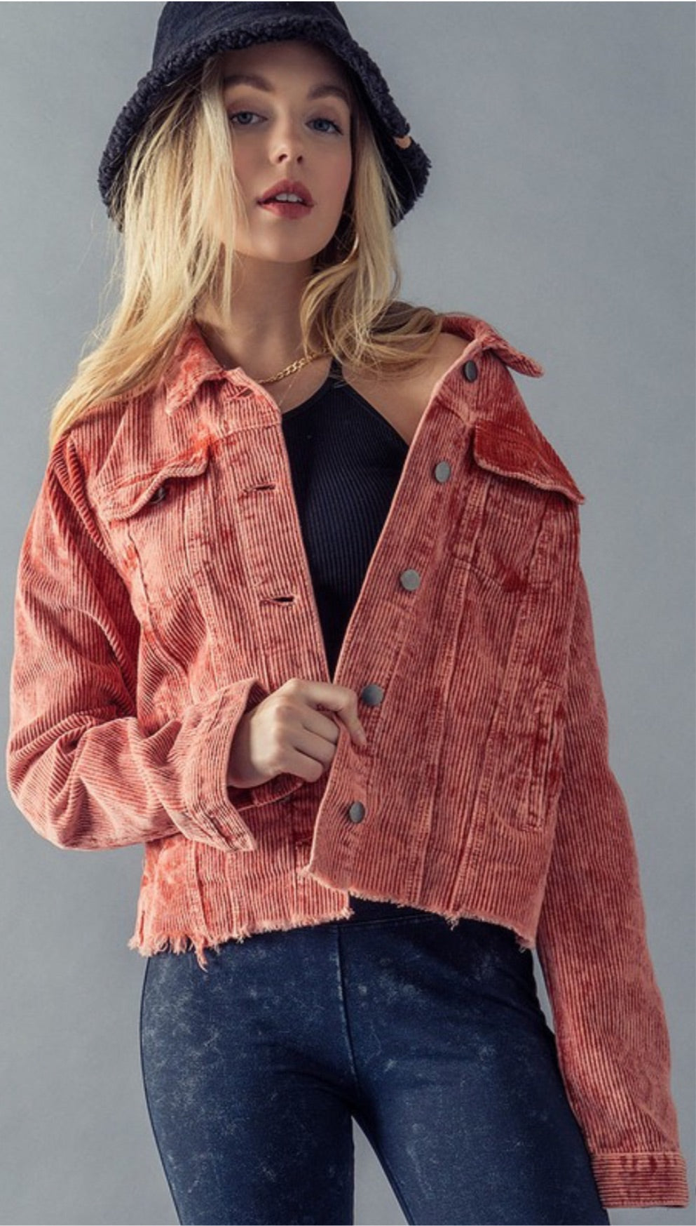 Acid Washed Frayed Hem Jacket